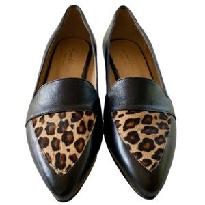 AVELLINI Leather Animal Print Calf Hair Loafers, Black, Women's SZ 38 (US 7-7.5)